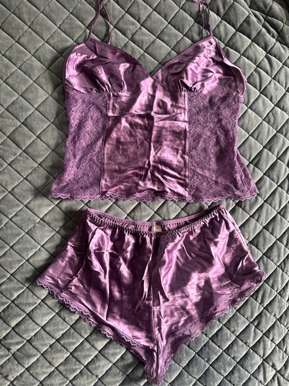NWT Satin Purple Lace Cami & Shorts Set